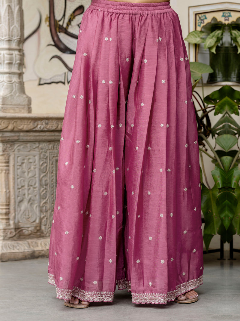 Women's Art Silk Embroidery Kurta Palazzo with Dupatta Set