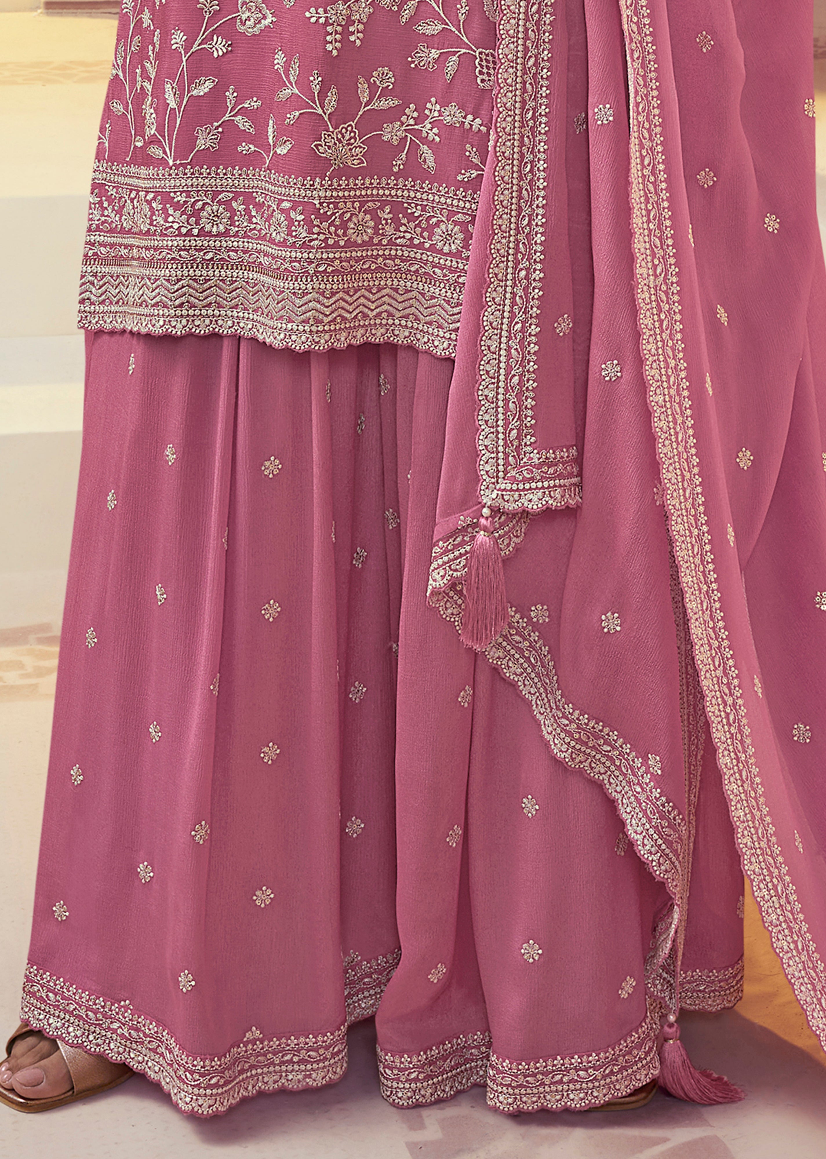 Women's Art Silk Embroidery Kurta Palazzo with Dupatta Set
