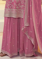 Women's Art Silk Embroidery Kurta Palazzo with Dupatta Set