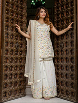 White Georgette Embroidery work Kurta Sharara Set with Dupatta Kurta Set for Women