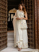 White Georgette Embroidery work Kurta Sharara Set with Dupatta Kurta Set for Women