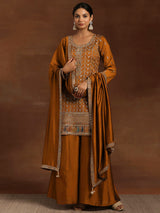 Women's Art Silk Sequins Embroidery Kurta Sharara Set with Dupatta for Women Kurta Palazzo Set