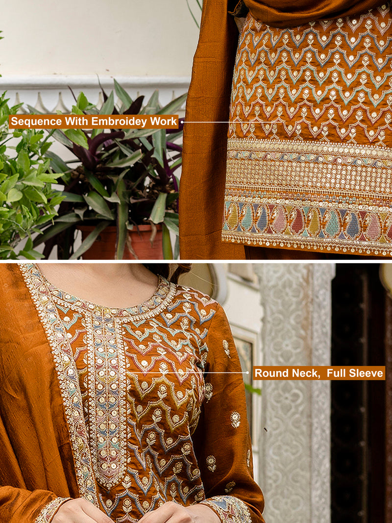 Women's Art Silk Sequins Embroidery Kurta Sharara Set with Dupatta for Women Kurta Palazzo Set