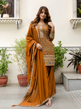 Women's Art Silk Sequins Embroidery Kurta Sharara Set with Dupatta for Women Kurta Palazzo Set