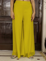 Yellow Georgette Embroidery Work Crop Top with Flared Palazzo and Shrug Set For Women's Trendmallsin