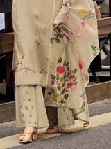 Beige Cotton Silk Embroidery Multi Work Kurta Palazzo with Dupatta Set Trendmalls