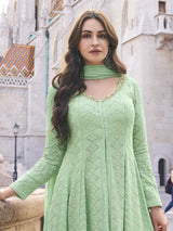 Lightgreen Georgette Embroidery Work Front Slit Kurta Palazzo with Dupatta for Women