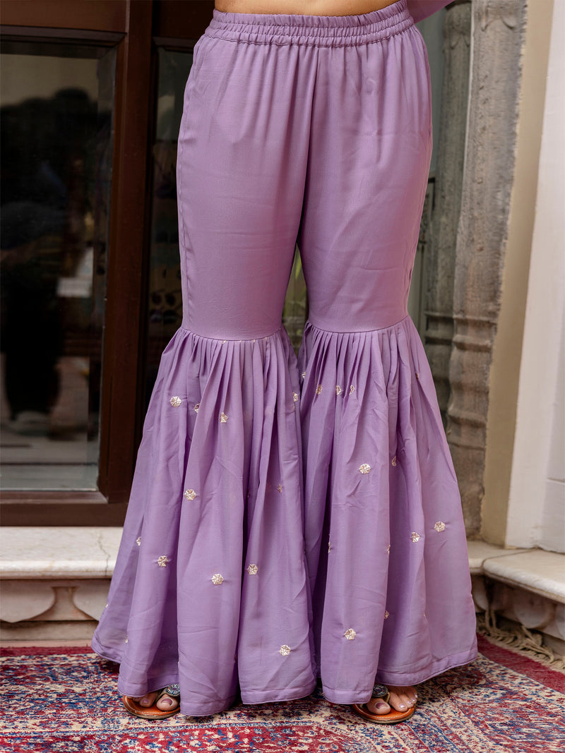 Purple Art Silk Embroidery Kurta Sharara Set with Dupatta For Women's