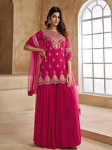 Pink Georgette Embroidery Kurta Sharara Set with Dupatta For Women's