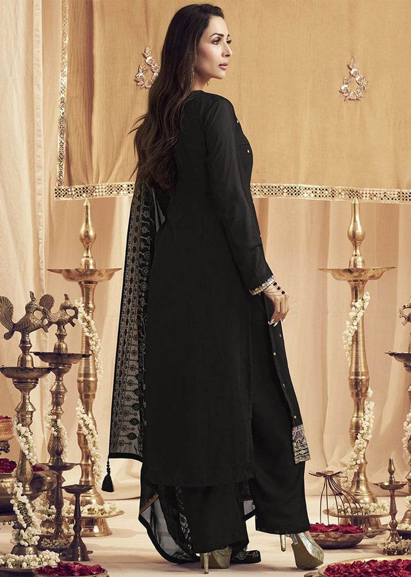 Black Georgette Embroidery Salwar Suit Set for Women's