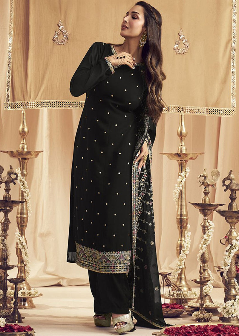 Black Georgette Embroidery Salwar Suit Set for Women's