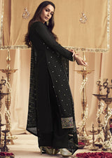Black Georgette Embroidery Salwar Suit Set for Women's