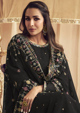 Black Georgette Embroidery Salwar Suit Set for Women's