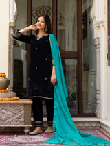 Morpeach Velvet Embroidery Salwar Suit Set with Dupattakk for Women's