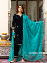 Morpeach Velvet Embroidery Salwar Suit Set with Dupattakk for Women's