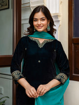 Morpeach Velvet Embroidery Salwar Suit Set with Dupattakk for Women's
