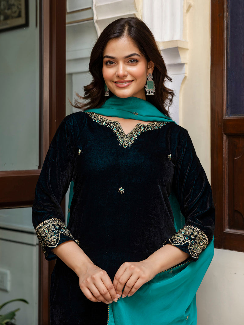 Morpeach Velvet Embroidery Salwar Suit Set with Dupattakk for Women's