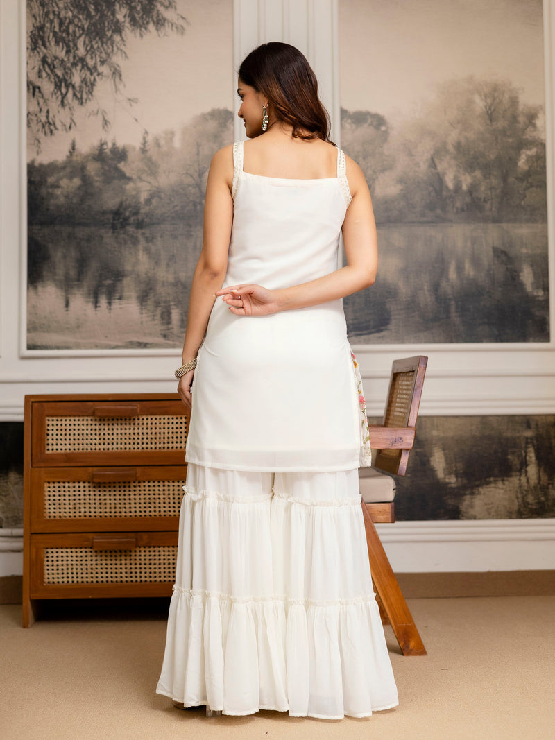 Georgette Embroidery Sequence Work Kurta Sharara Set with Dupatta Salwar Suit Set For Women Trendmalls