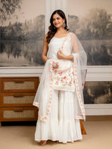 Georgette Embroidery Sequence Work Kurta Sharara Set with Dupatta Salwar Suit Set For Women Trendmalls