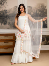 Georgette Embroidery Sequence Work Kurta Sharara Set with Dupatta Salwar Suit Set For Women Trendmalls