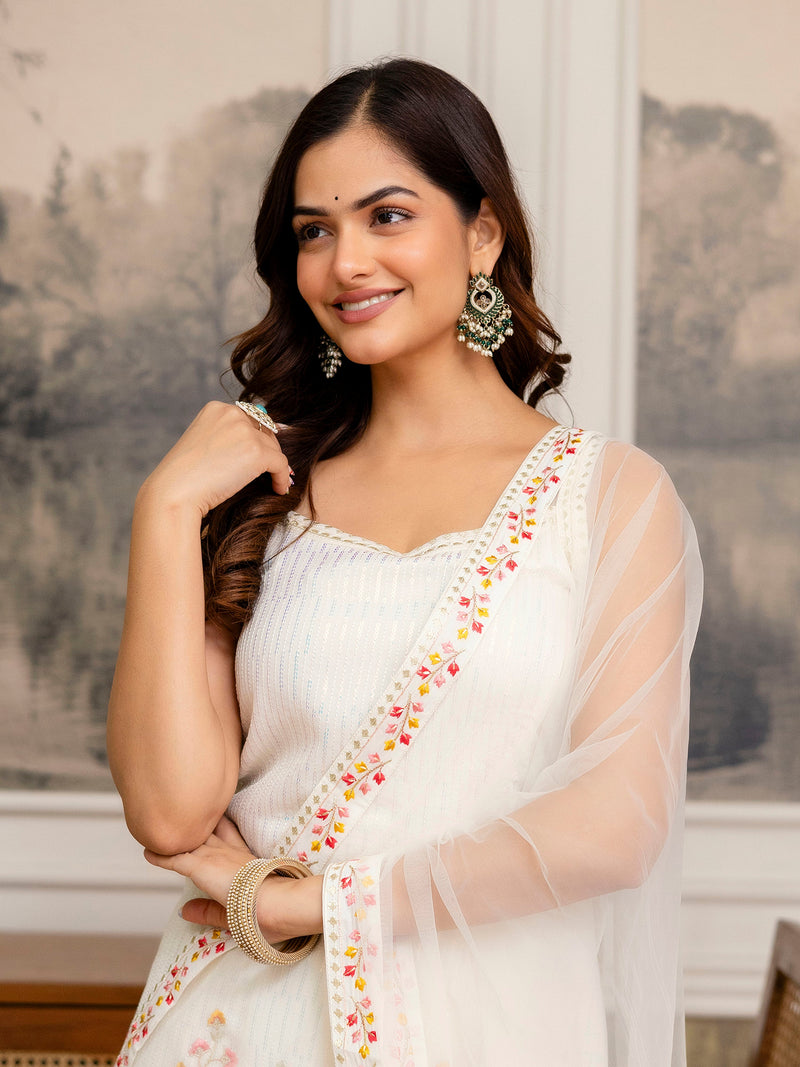 Georgette Embroidery Sequence Work Kurta Sharara Set with Dupatta Salwar Suit Set For Women Trendmalls