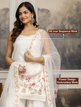 Georgette Embroidery Sequence Work Kurta Sharara Set with Dupatta Salwar Suit Set For Women Trendmalls