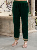 Green Velvet Embroidery Salwar Suit Set with Dupatta for Women's