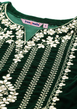 Green Velvet Embroidery Salwar Suit Set Kurta Pant with Dupatta Green Kurta Set for Women's