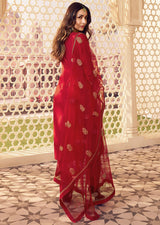Red Chanderi Embroidery Salwar Suit with Dupatta Set For Women's