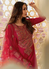 Red Chanderi Embroidery Salwar Suit with Dupatta Set For Women's