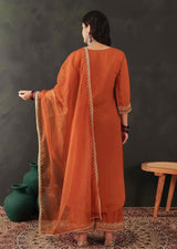 Orange Chanderi Embroidery Salwar Suit with Dupatta Set For Women's