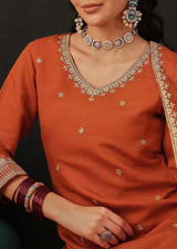 Orange Chanderi Embroidery Salwar Suit with Dupatta Set For Women's