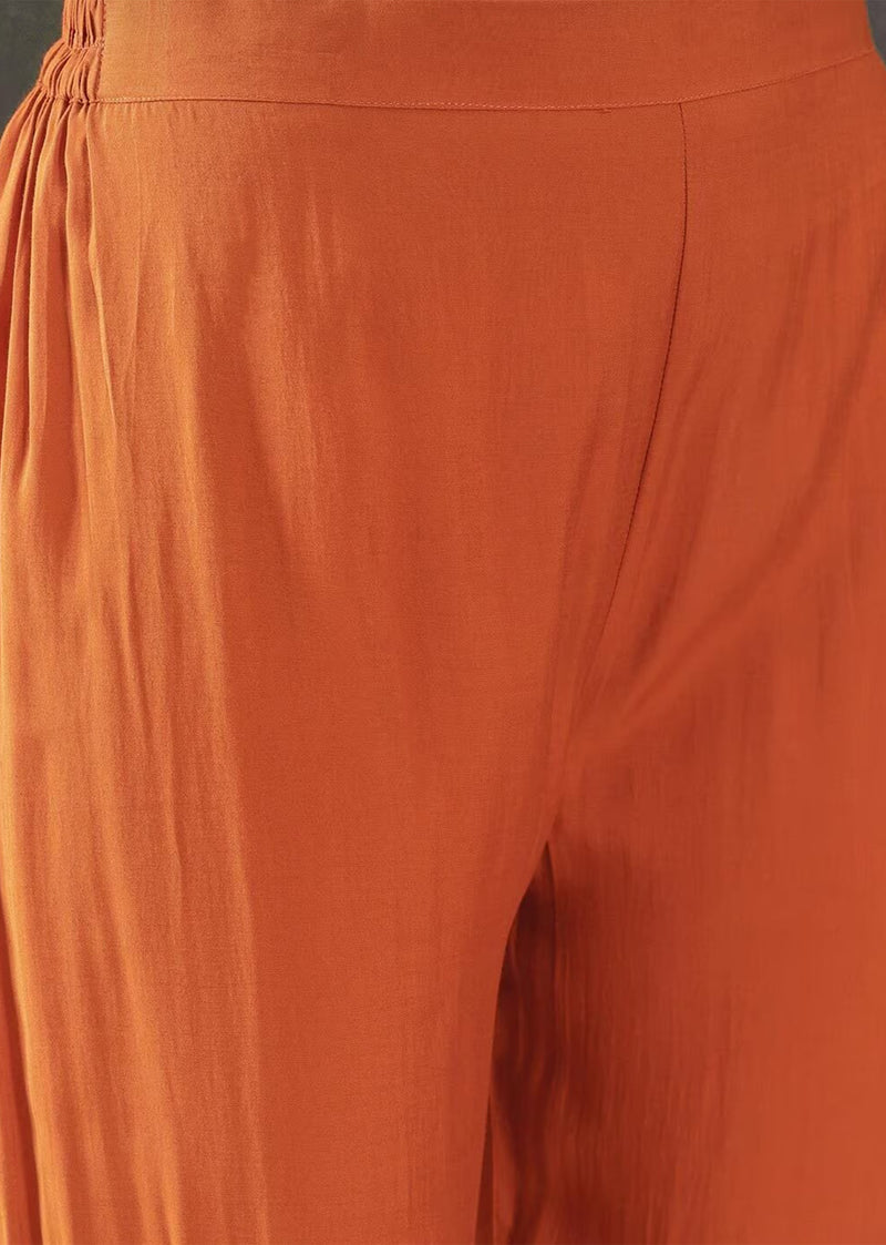 Orange Chanderi Embroidery Salwar Suit with Dupatta Set For Women's