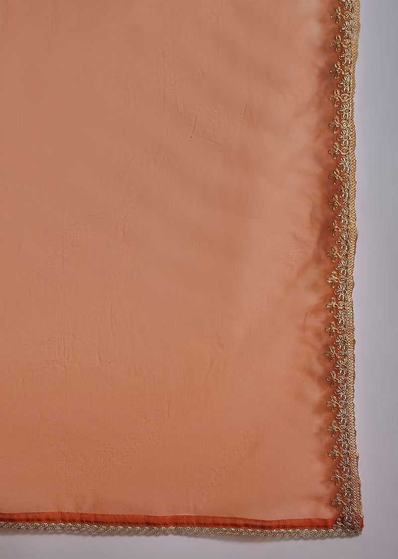 Orange Chanderi Embroidery Salwar Suit with Dupatta Set For Women's