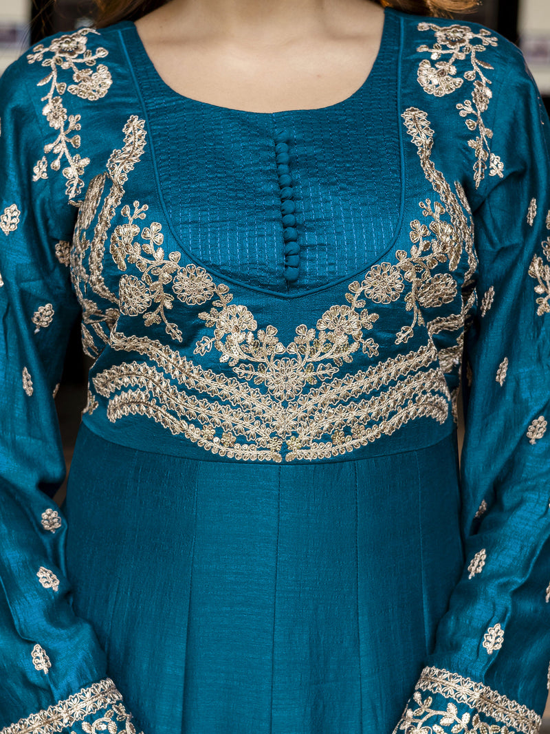 Morpeach Art Silk Embroidery Work Anarkali Kurta Pant with Net Dupatta Set Trendmalls