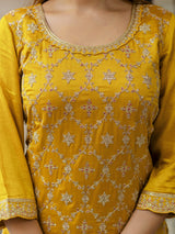 Yellow Art Silk Embroidery Sequence Work Pleated Kurta Sharara with Dupatta For Women's