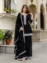 Black Georgette Embroidery Work Salwar Suit with Dupatta for Women