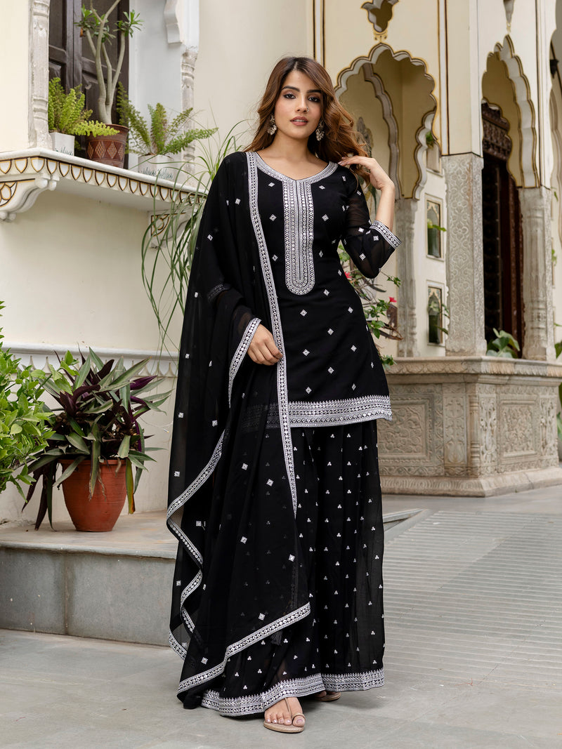 Black Georgette Embroidery Work Salwar Suit with Dupatta for Women