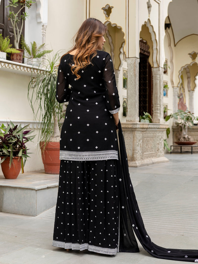 Black Georgette Embroidery Work Salwar Suit with Dupatta for Women