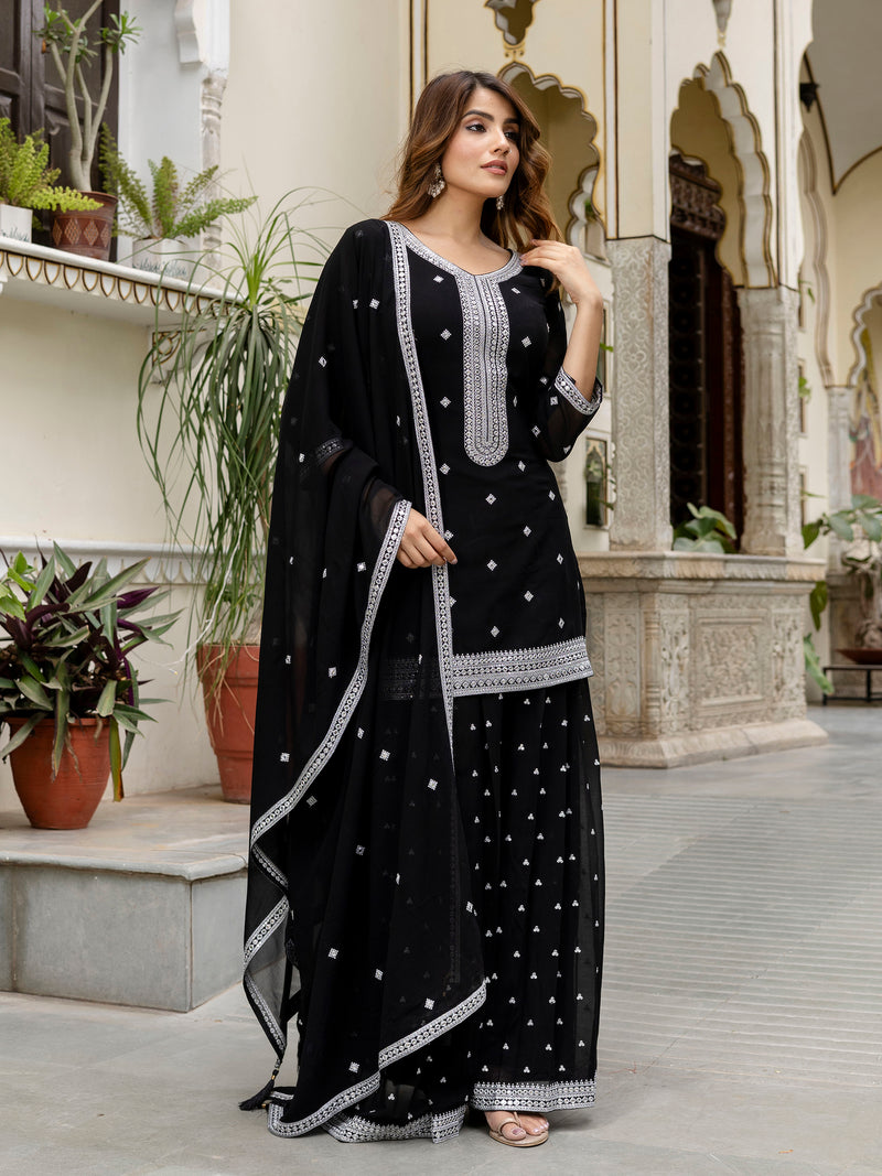 Black Georgette Embroidery Work Salwar Suit with Dupatta for Women