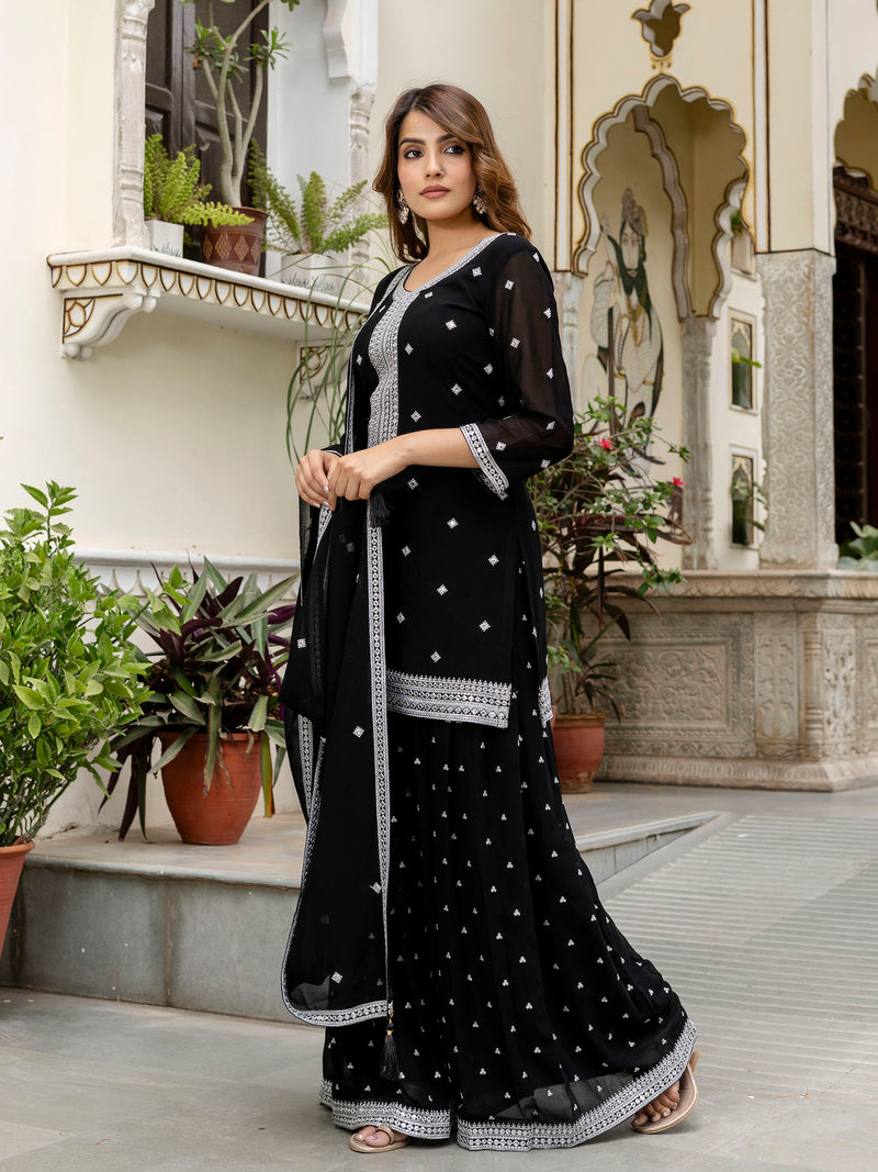 Black Georgette Embroidery Work Salwar Suit with Dupatta for Women