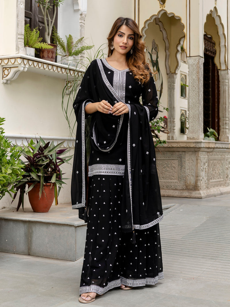 Black Georgette Embroidery Work Salwar Suit with Dupatta for Women