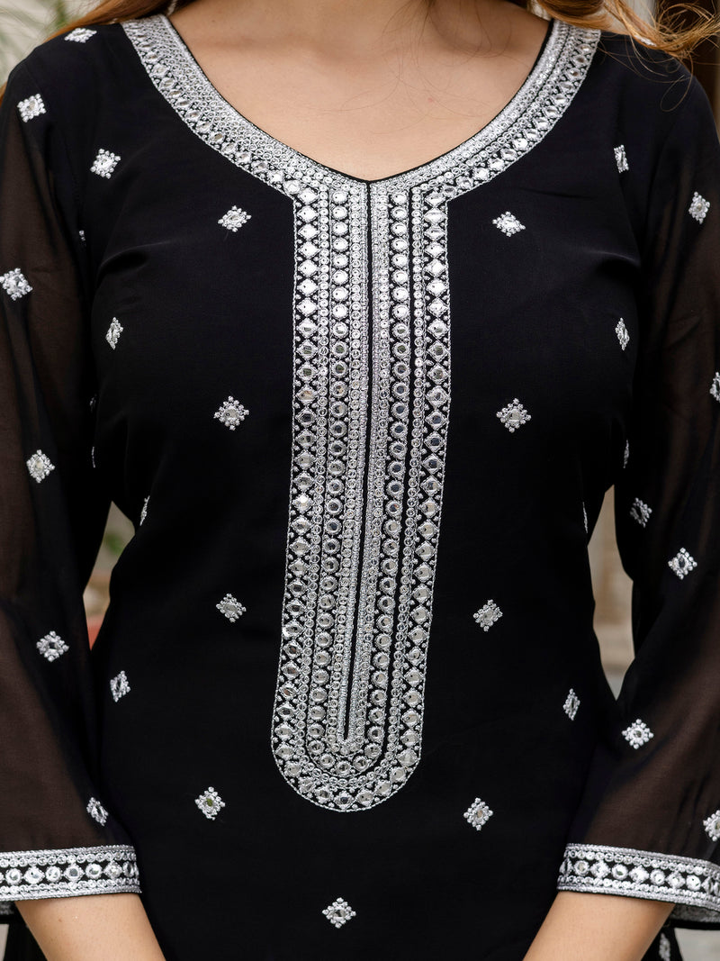 Black Georgette Embroidery Work Salwar Suit with Dupatta for Women
