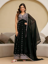 Black Art Silk Embroidery Work Anarkali Kurta Pant with Dupatta Set Trendmalls