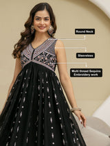 Black Art Silk Embroidery Work Anarkali Kurta Pant with Dupatta Set Trendmalls