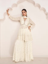 OffWhite Georgette Embroidery Sequence Work Kurta Sharara with Dupatta Trendmalls