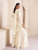 OffWhite Georgette Embroidery Sequence Work Kurta Sharara with Dupatta Trendmalls