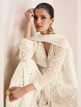 OffWhite Georgette Embroidery Sequence Work Kurta Sharara with Dupatta Trendmalls