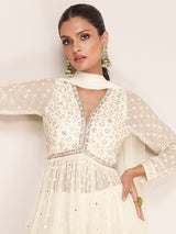 OffWhite Georgette Embroidery Sequence Work Kurta Sharara with Dupatta Trendmalls