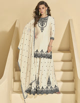 Offwhite Georgette Embroidery Sequence Work Kurta Palazzo with Dupatta Salwar Suit Set For Women's